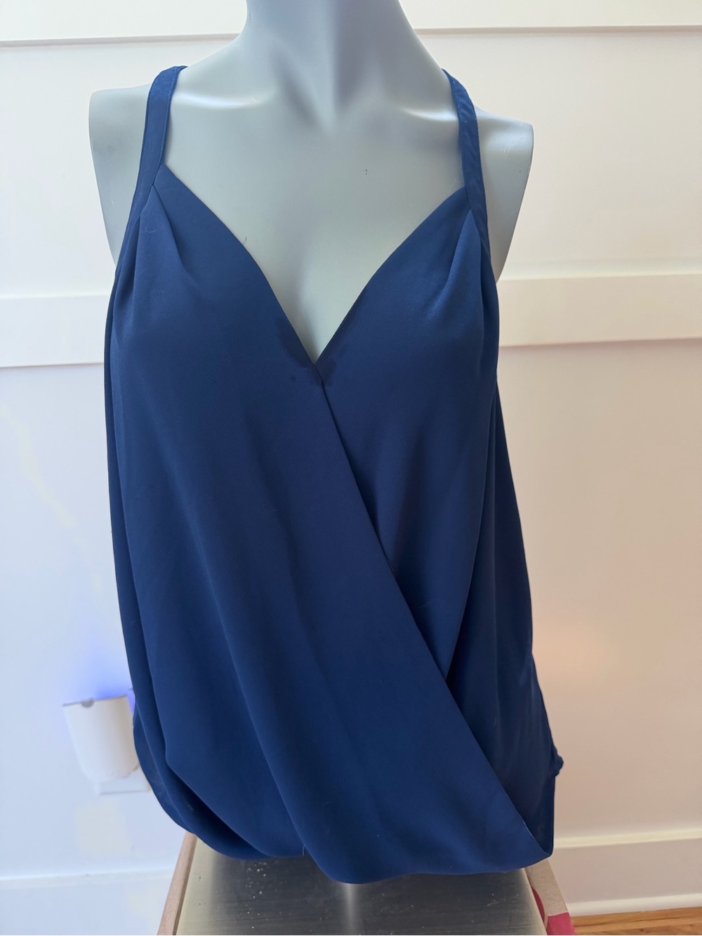 Naked Zebra Deep Navy Draped Wrap-Front Halter style top